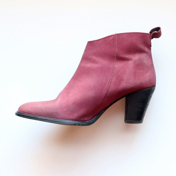 Jigsaw Maroon Nubuck Leather Block Heel Almond Toe Ankle Boots Booties Size 10.5 - Picture 10 of 16